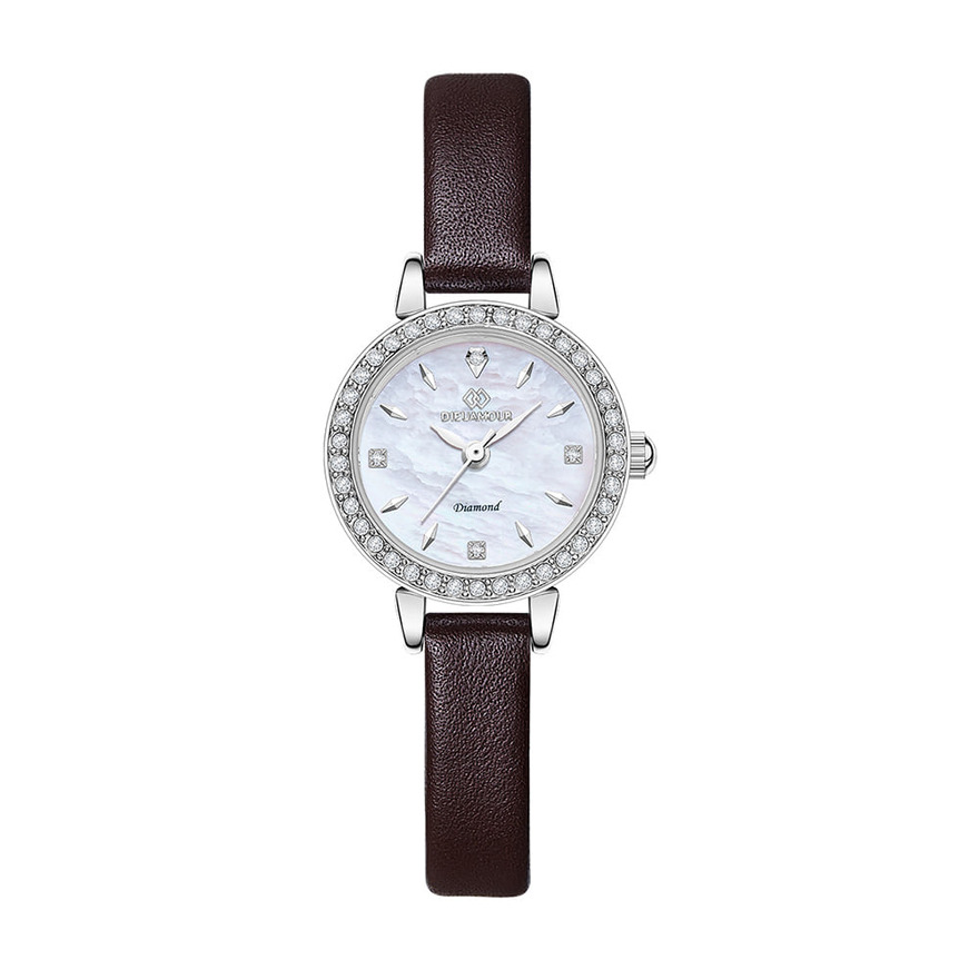 디유아모르 여성 가죽밴드시계 DAW3101L-D.BR 다이아몬드 시계