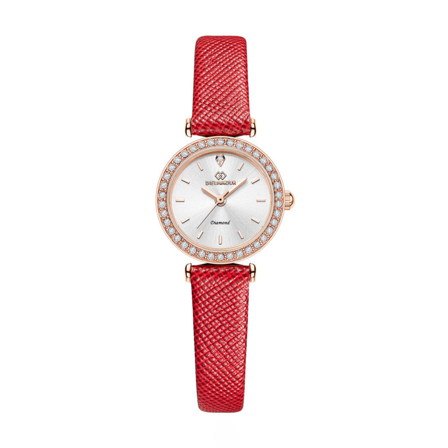 디유아모르 여성 가죽밴드시계 DAW3201L-RD 다이아몬드 시계