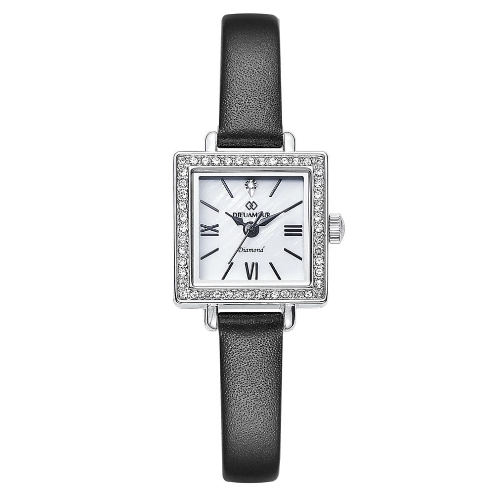 디유아모르 여성 가죽밴드시계 DAW6101L-BK 다이아몬드 시계